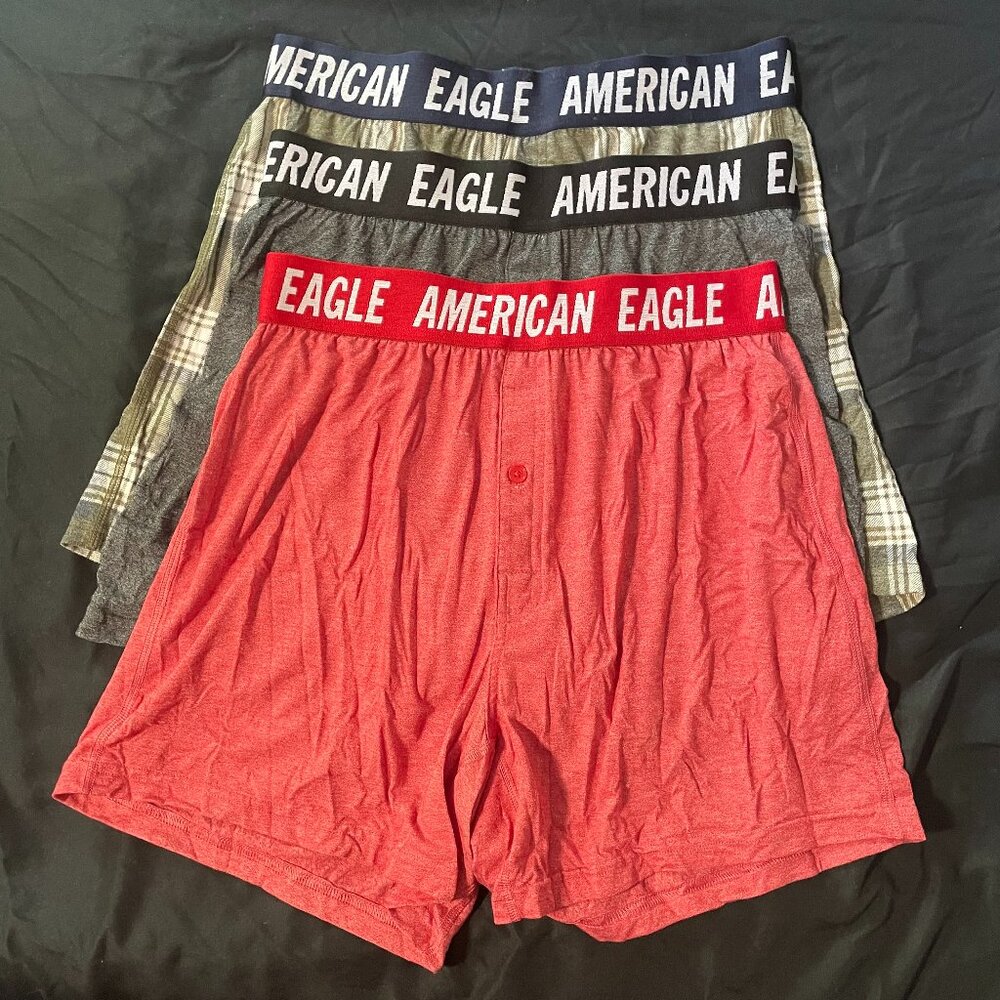 American Eagle Ultra Soft Boxer Briefs Red Grey Plaid Lot of 3 - Size Small